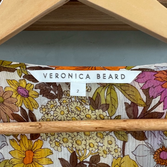 Veronica Beard Kitt Floral Silk Sheer Ruffle Collar Blouse Bell Sleeve Size 2 - Picture 7 of 8